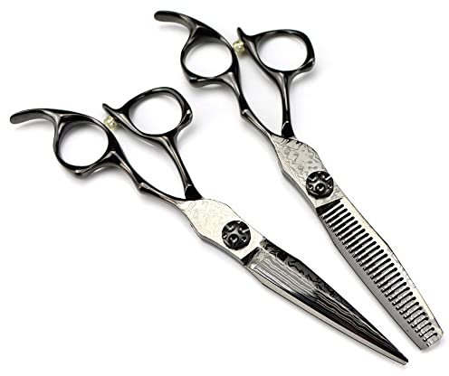 Haarschneideschere, 6-Zoll-Profi-Damaskus-Stahlschere Schwarze Haarschere Haarschnitt Effilierfriseurschere Friseurschere (Farbe : Set) Haarschneidewerkzeuge (Color : Set)
