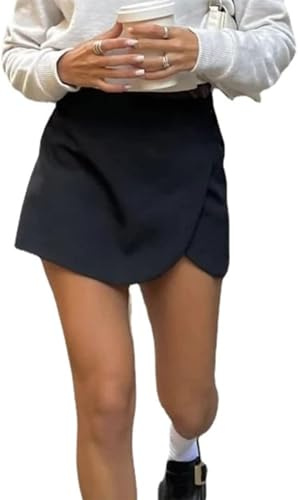 Pdxnyxx Mini Skirt with ShortsY2k Wrap Mini Skirt Skirts for Women Trendy Summer Skorts for Women Trendy (Black,L,Large)