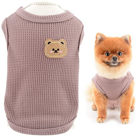 SMALLLEE_LUCKY_STORE Waffle Knit Dog Tank Top for Small Dogs, Purple, S | Stretch Waffle Knit, Sleeveless Fit, Breathable Lightweight, Spring Summer, Daily Wear, Chihuahua, Yorkie, Bear Puppy T-Shirt