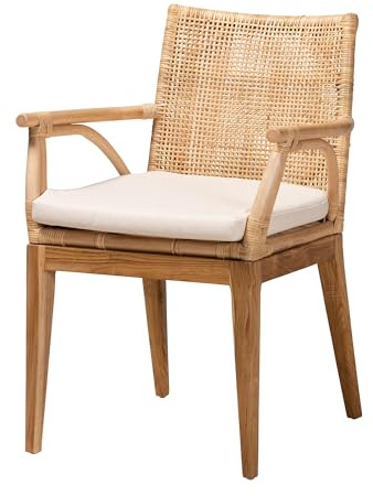 Bali & pari Storsel Modern Bohemian Natural Rattan and Teak Wood Dining Armchair