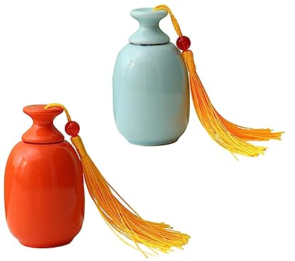 Healeved Keramik Teedose Luftdicht Versiegelt Kleiner Vorratsbehälter Für Tee Kaffee Bohnen Lebensmittelaufbewahrung Tragbarer Keramischer Pulverhalter 2 Stück Blau Orange