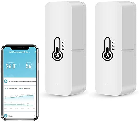 WiFi Thermomètre Hygromètre Intérieur, Mini Température et d'Humidité Intelligent pour Serre à Vin, Cave À Vin,Sous-sol,Surveillance Distance,Alerte Notification,Stockage Exportation des Données.2PCS