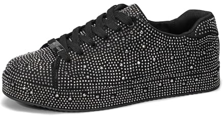 LUCKY STEP Sneakers da Donna con Platform e Strass | Scarpe da Sposa da Sposa (Strass Nero/di Peltro, 8US-38EU-5UK)