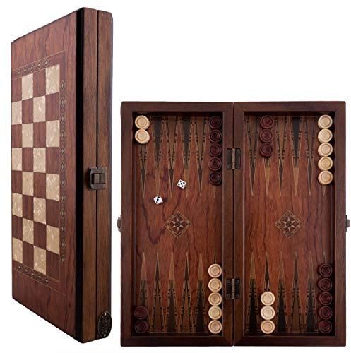 Helena Wood Art, Handgefertigtes Hochwertiges Backgammon Spiel aus Holz, Tavla, 100% Holz, Deluxe Edition, TricTrac, 36 x 17 cm