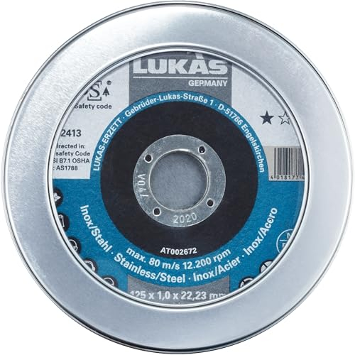 LUKAS ERZETT 10 discos de corte en lata T41 para acero inoxidable 125 x 1 mm recto | para amoladora angular | A60S-BF - 12,2 x 12 x 8,8 cm