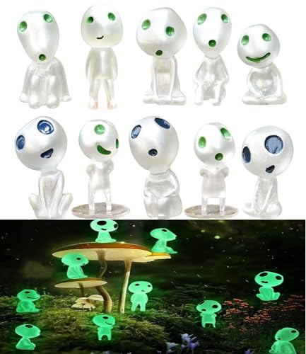 OEIOTEI Lot de 10 accessoires de jardin de fée assortis Arbre Elfe Poupée Arbre lumineux Elves Forêt Figure Fantôme Brille dans le Dangle sombre Elves Miniature Décoration de jardin Pierres Arbre