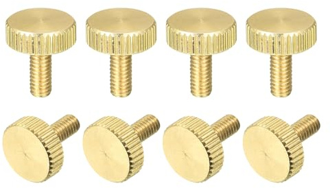 sourcing map Knurled Thumb Screws, M4x10mm Flat Brass Bolts Grip Knobs Fasteners for Home, Electronic, Machine 8Pcs
