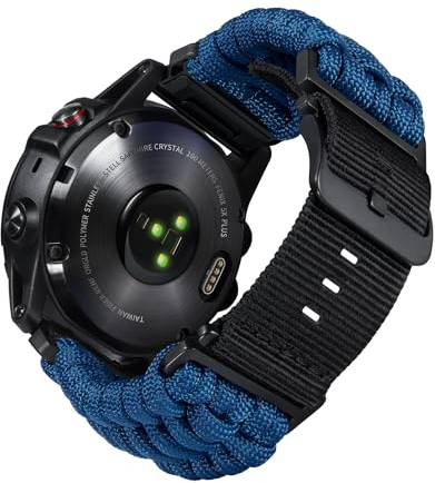 BINLUN Kompatibel med Garmin klockband, 550 Paracorde-armband, kompatibelt med Forerunner/Adapt a Instinct/för Fenix/för härkomst, nylon, ersättningsarmband för män, 22 mm, 26 mm, 26MM, Nylon Paracord