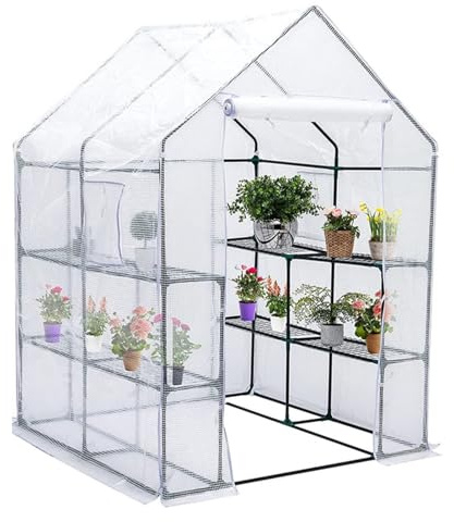 jyibinee Bâche pour serre inodore 143x143x195cm PE imperméable de remplacement avec porte Isolation thermique imperméable à la pluie Serres transparentes Vert Blanc