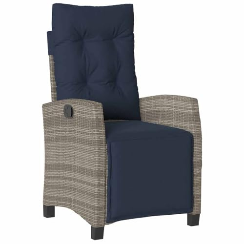 vidaXL Gartensessel, Gartenstuhl mit Fußteil, Garten Liegestuhl mit Verstellbarer Rückenlehne Fußstütze, Sessel Relaxsessel Gartenmöbel, Grau Poly Rattan