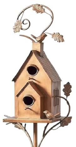 Kexpery Garden Outdoor Metal Bird House Decoration Outdoor Bird Houses with Post Nesting Box for Outdoor Garden Yard Decoration (C)