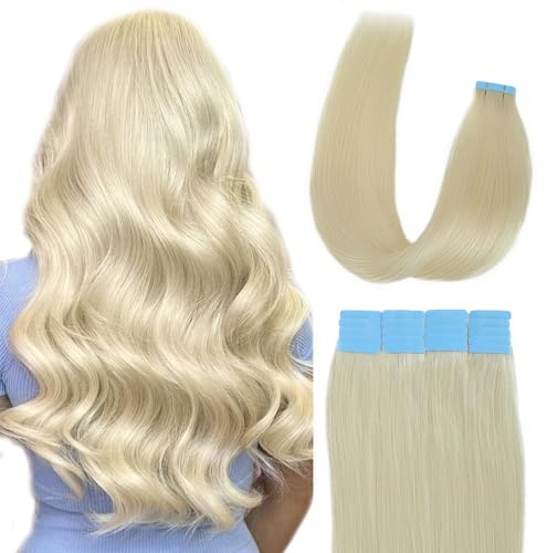 Tape Extensions Echthaar Extensions Echthaar Tape In Extensions Echthaar 40 cm 40g Remy HaarverläNgerung Echthaar Invisible Seidig Gerade Skin Weft 20pcs Platin Blond