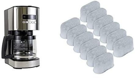 Koolatron Drip Coffee Maker Machine 12-cup 1.8L Programmable Filter Coffee Machines with Timer Fast Brewing Technology Digital Display Black + Charcoal Water Filter Micromesh Fine Grain Charcoal White