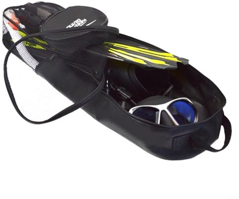 Dive Bag, Heavy Duty Mesh Bag Long Bag with Adjustable Shoulder Strap & External Pocket for Scuba Diving Snorkel Fins and Accessories