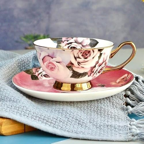 KitchBoom Rosette Majesty - Tazza da tè e piattino in porcellana Bone China