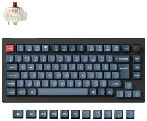 Keychron V1 Max 75% Custom Mechanical Keyboard ISO UK Layout, QMK Wireless Gaming Keyboard with Programmable Knob, Hot-Swappable Gateron Brown Switch with RGB Backlits for Mac Windows Linux
