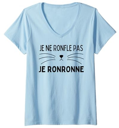 Femme Je Ne Ronfle Pas Je Ronronne - Chemise De Nuit Chat Pyjama T-Shirt avec Col en V