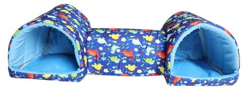 Baoblaze Hamster Hideout Guinea Pig Tunnel and Bed Amusement Breathable Hideaway Bunny House Small Animal House for Rat Small Animals, Blue Dinosaur
