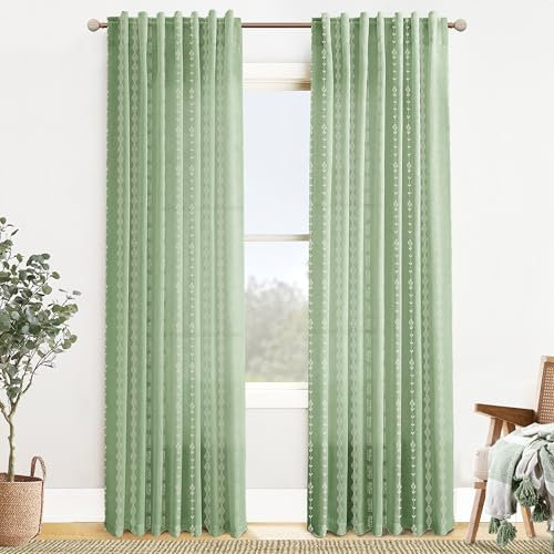 Sage Green Curtains for Bedroom,Light Weight Linen Sheer Boho Closet Curtan for Open Closet