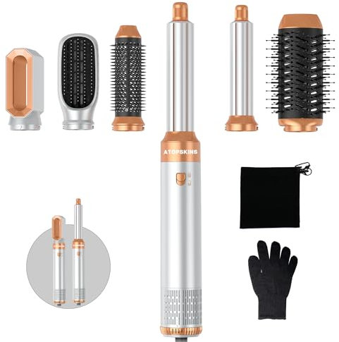 Atopskins hairstyler 6 in 1 Air Styler set mit 1000W Haartrockner, Lockenstab, Warmluftbürste, Föhnbürste, Rundbürstenföhn, Glättbürste, Geben Sie dem Haar Volumen, Glätten, Locken und Föhnen
