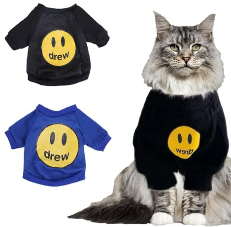 KASESSS 2Pezzi Vestiti per Gatti, Invernali Vestito per Gatto, Vestiti di Cotone per Gatti, Felpa Costume Camicia con maniche Gattis Gattino Calda Tuta per Gattis con Interno in Pile Sottile Nero Blu