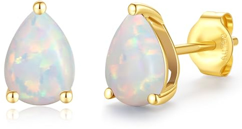 FANCIME Solide 14 Karat 585 Gelb Gold Tropfen Ohrringe Ohrstecker mit Echt Natürlich/Synthetische Edelstein Geschenk Schmuck für Damen Mädchen Mama, Größe: 5 * 7.7 mm