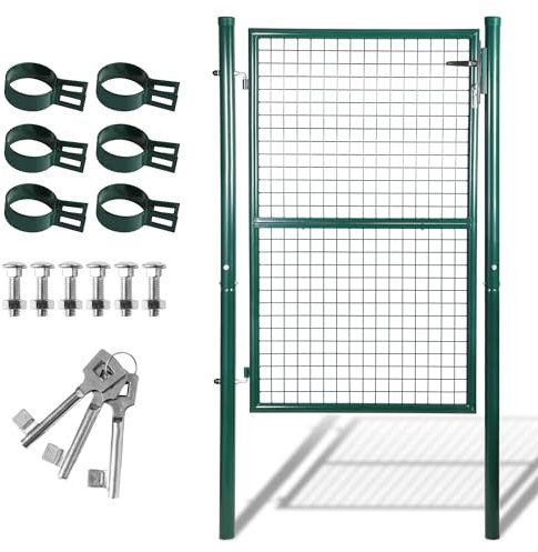 Jaxguom Cancello da giardino, verde, 150 x 100 cm, in acciaio zincato, porta del cortile, con serratura e 3 chiavi, recinzione robusta e durevole, resistente alle intemperie