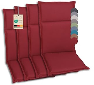 GO-DE Textil Bequeme und attraktive Polsterauflagen für Hochlehner-, Mittellehner- und Niederlehner-Gartenstühle (4er-Set, Uni Rot, Hochlehner)