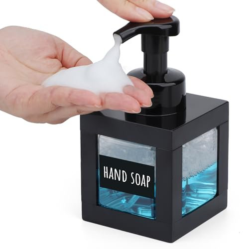 Segbeauty Schaumseifenspender, 1 Stück 350ml Seifenspender Schwarz, Schaumspender Kunststoff, Duschgelspender für Dusche, mit Etiketten, Seifenspender Küche