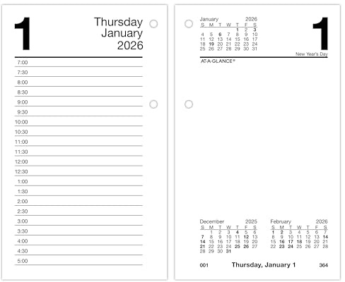AT-A-GLANCE 2026 Desk Calendar Refill, Daily, 3.5 x 6, Standard, Loose-Leaf (E7175026)