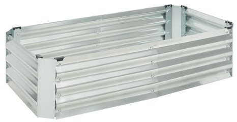 [en.casa] Lit Surélevé de Jardin Potager Parterre de Fleurs Plate-Bande Permaculture Jardinière Carré Potager Bac de Culture Drainage Plantation Extérieur Acier Galvanisé 120 x 60 x 30 cm Argent