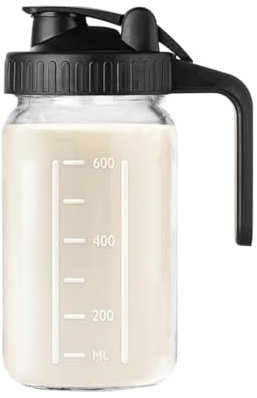 Hniuyun Milk Pitcher Jug, 32oz Airtight Glass Wide Mouth Mason Jar with Pour Spout Lid for Breastmilk, Iced Tea, Cold Brew Coffee, Juice Storage Container (Black)