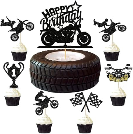 25 Pieces Motorbike Cake Toppers,Motorcycle Theme Cupcake Decorations,Motorbike Birthday Decorations,SANYUANHE Biker Party Supplies