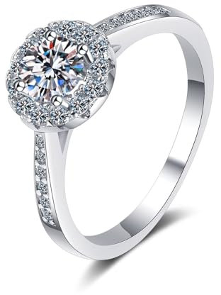 Fingerring Damen Vintage, Promise Ring for Women 18 Karat (750) Weißgold mit 2Ct Runder, im Labor Gezüchteter Diamant Größe 57 (18.1)
