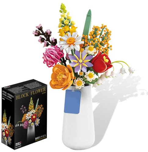 DIY Flower Bouquet Building Set for Adults – 1070PCS Artificial Floral Kit for Women, Unique Botanical Home Decor Gift for Birthday, Valentine’s Day, Christmas, Includes Vase