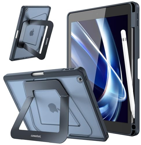 Fintie Stoßfester Hülle für iPad 9. Generation/ 8./ 7. Gen (10,2 Zoll) | Schutzhülle mit Stifthalter & Metall-Ständer – Schlanke, matte Rückseite, flexible Blickwinkel, Schwarz