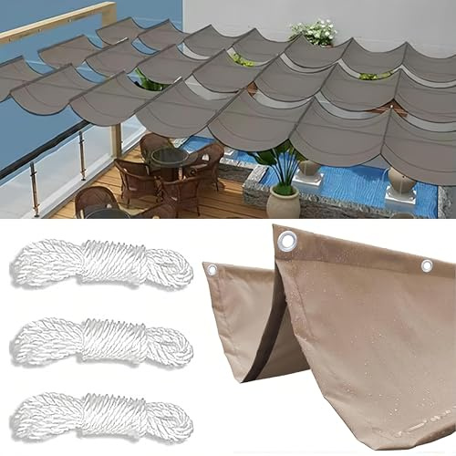 Gvqng Vela de Sombra Ondulada Retráctil, Toldo para Pérgola Exterior con Cuerdas, Tela Transpirable, hasta 90% Protección UV, Superficie Resistente al Agua para Patio, Jardín