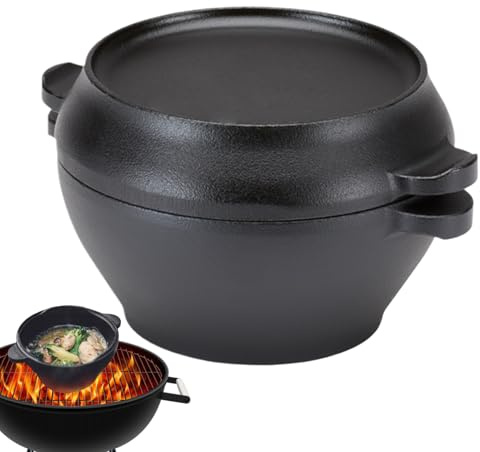 Heavy Duty Cookware - Caldaia in ghisa 7 QT, pentola per forno olandese rotonda | ghisa preparata, cottura e portatile ed efficiente, doppio manico utensili di cottura per il pane