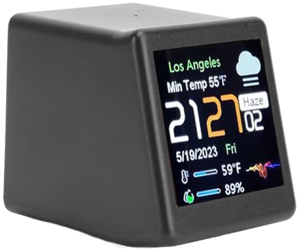 Stazione meteorologica termometro per esterni interni wireless, orologio wifi per decorazioni da scrivania, calzante digitale LCD Temperatura Meteo supporto previsione della (nero)