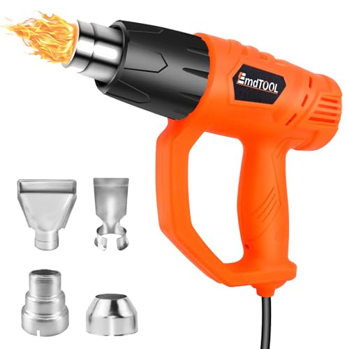 Heat Gun, 2000W Professional Electric Hot Air Gun Dual Temperature Settings 60℃-600℃, with Overload Protection and 1.5s Fast Heating, for Shrinking PVC, Paint Stripping, Car Film (4 Nozzles)
