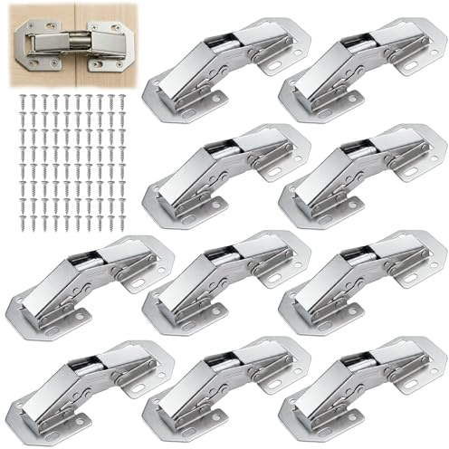 ERMWALR 10 Pack 4Inch Silent Close Cabinet Hinges, 90 Degree Kitchen Cuboard Hinges with 80 Pack Screws No Pre-Drilled Surface Mount for Kitchen Wardrobe Bathroom