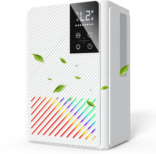 Deumidificatore 2500ML, Deumidificatore Ambiente Casa Muffa, Deumidificatore Silenzioso Deumidificatori con Comandi Touch, Luci a 7 Colori, Timer, Spegnimento Automatico, Dehumidifier per Casa Bagno