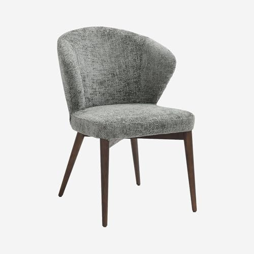 Habitat - Lot de 2 chaises en Tissu Chenille et Bois Massif Couleur Noyer - Vert Sapin Luris
