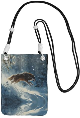 BOXILTD Leaping Wolf telefonväska crossbody – mobiltelefon crossbody-väska med justerbar rem för daglig användning och pendling