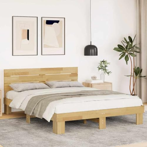 Tonture Massivholzbett Eiche 140x200 cm, Robustes Bettgestell mit Kopfteil, Lattenrost, Stauraum, langlebiges Schlafzimmermöbel für erholsamen Schlaf