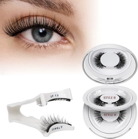 Wiederverwendbares Magnetische-Wimpern natürlicher Look mit Applikator, 2 Paar Magnet-Wimpern Set kein Kleber nötig Wimpern-magnetisch QUEWEL einfach zu tragen und zu entfernen mit Anleitung (02-B+H)
