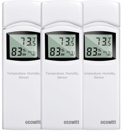 ECOWITT WN31 Trådlös 8-kanals termometer- och hygrometersensoren, temperatur- och fuktmätare med LCD-skärm (inte användbar som utomhustemperatur- och fuktsensor), 3 st