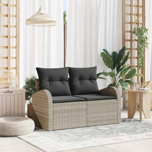 Frdhee Terrassensofa Balkon Sofa Loungesofa,Gartensofa mit Kissen Hellgrau 124 x 62 x 69cm Poly Rattan,Für Garten Balkon Terrasse Outdoor,Ergonomisches Design