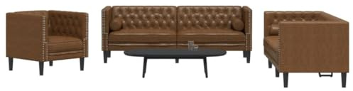 HFXHIJXQ 3-TLG. Chesterfield Sofagarnitur Braun Faux Leder Wildlederoptik 71-194 cm Sofas & Couches Gepolsterte Rückenlehne Robust und Modern für Living Room Büro