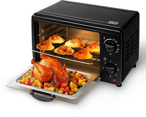 Elektrischer Tischofen, 13 l, Minibackofen 700 W, einstellbares Thermostat bis 250 °C und 60 Minuten Timer, für kleine Küchen und Camping